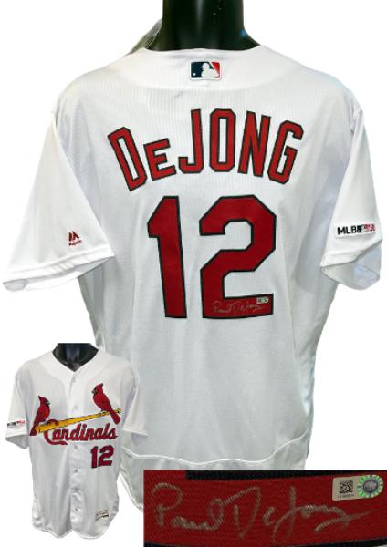 Picture of RDB Holdings & Consulting CTBL-040401 Paul DeJong Signed St. Louis Cardinals Majestic MLB Authentic Collection Flex Base Jersey No.12 MLB Certified Hologram - Size - 48