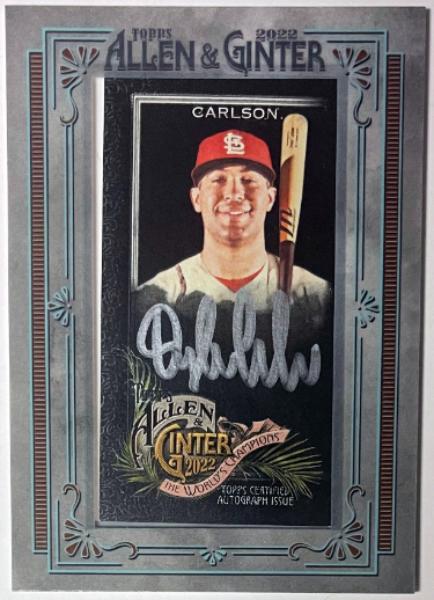 CTBL-040452 Dylan Carlson Signed 2022 Topps Allen & Ginter X Dylan Silver Framed Mini Auto Cardinals Card SP 16 & 50