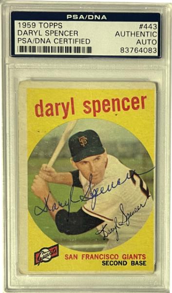 CTBL-040486 Daryl Spencer Signed 1959 Topps On Card Auto No.443- PSA & DNA Certified Authentic - San Francisco Giants