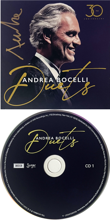 CTBL-040867 Andrea Bocelli Signed 2024 Duets 30th Anniversary Art Insert 2CD with Case - COA