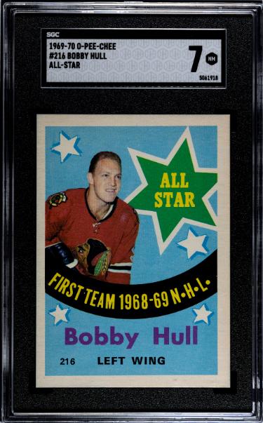 Picture of RDB Holdings & Consulting CTBL-041331 No.216 Bobby Hull 1969-1970 O-Pee-Chee NHL All-Star OPC Card - SGC Graded 7 NM - Chicago Blackhawks-HOF