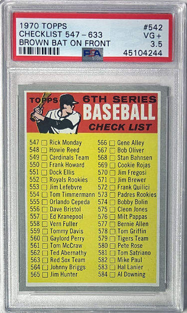 CTBL-041048 No.542 1970 Topps Baseball Checklist 547-633 Brown Bat On Front MLB Card - PSA Graded 3.5 VG Plus