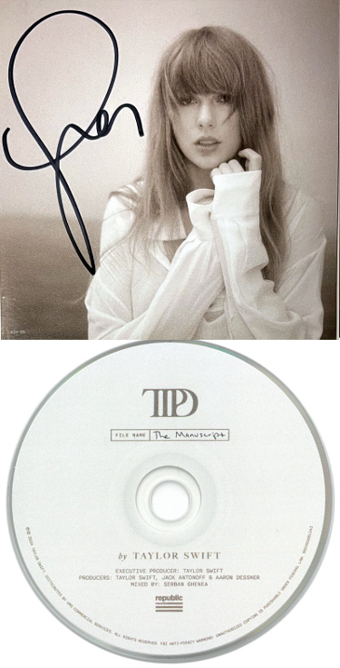 CTBL-041065 4.75 x 4.75 in. Taylor Swift Signed 2024 The Tortured Poets Department Art Card Album Cover Booklet with CD & Case - COA