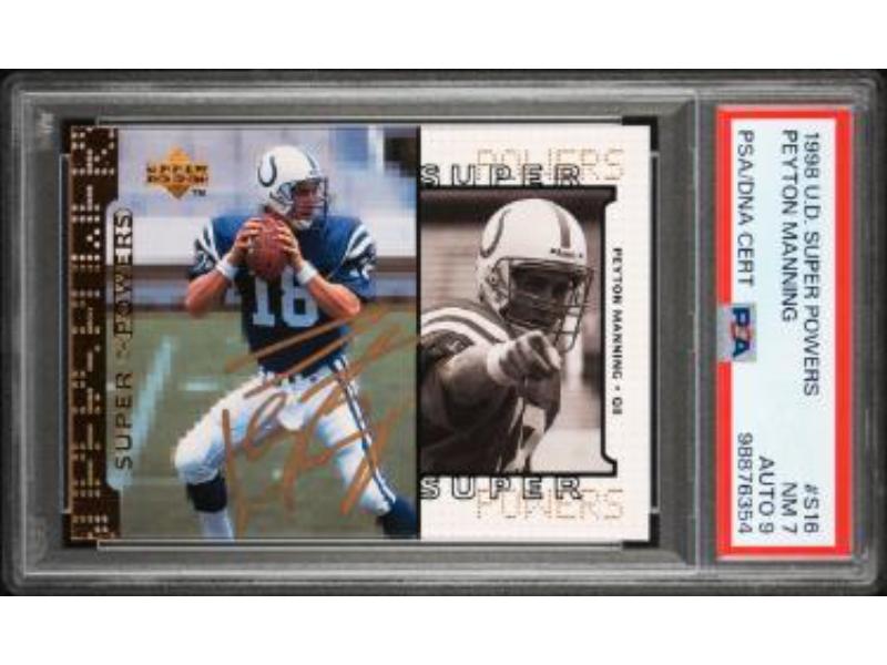 CTBL-040992 No.S16 Peyton Manning Signed 1998 Upper Deck Super Powers NFL Auto Rookieon Card - PSA Graded 7 NM-Autograph 9 - Colts-HOF