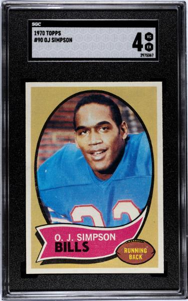 CTBL-041095 No.90 OJ-O.J. Simpson 1970 NFL Topps Rookie Card - SGC Graded 4 VG-EX - Buffalo Bills-HOF
