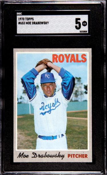 CTBL-041139 No.653 Moe Drabowsky 1970 Topps MLB Card - SGC Graded 5 EX - Kansas City Royals