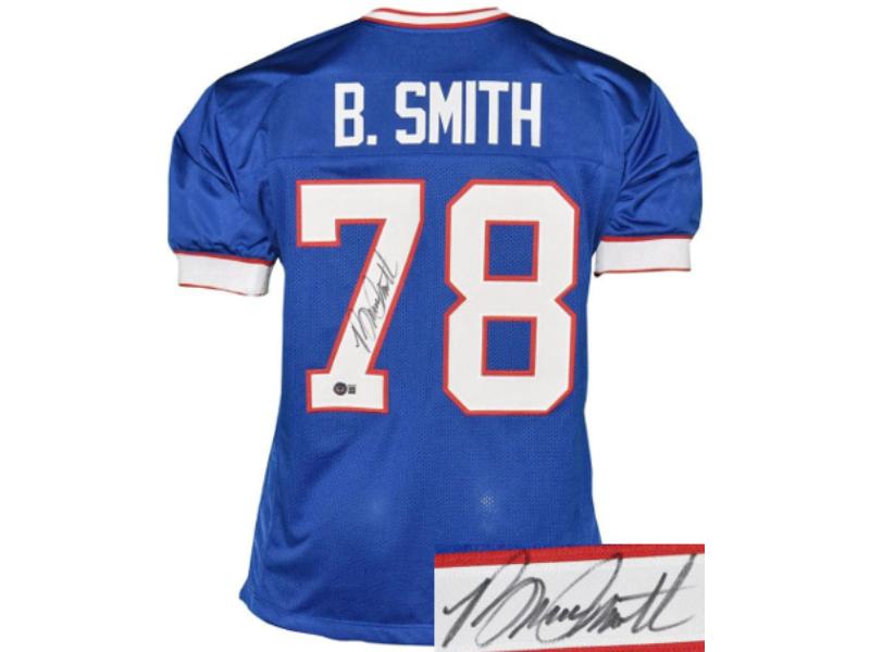 CTBL-041249 Bruce Smith Signed Buffalo Blue Custom Stitched Pro Style Football Jersey - Beckett Witnessed - Extra Large