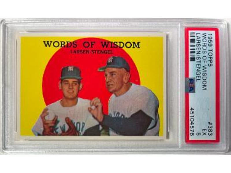 CTBL-041122 No.383 Don Larsen-Casey Stengel 1959 Topps Words of Wisdom MLB Card - PSA Graded 5 EX - Centered - York Yankees