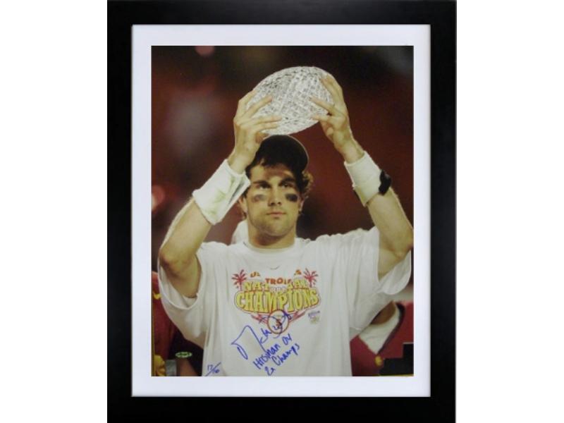 Picture of RDB Holdings & Consulting CTBL-F11911 16 x 20 in. Matt Leinart Signed Football USC Trojans Photo with Trophy-Heisman 04-2X Champs Custom Framing Leinart Hologram