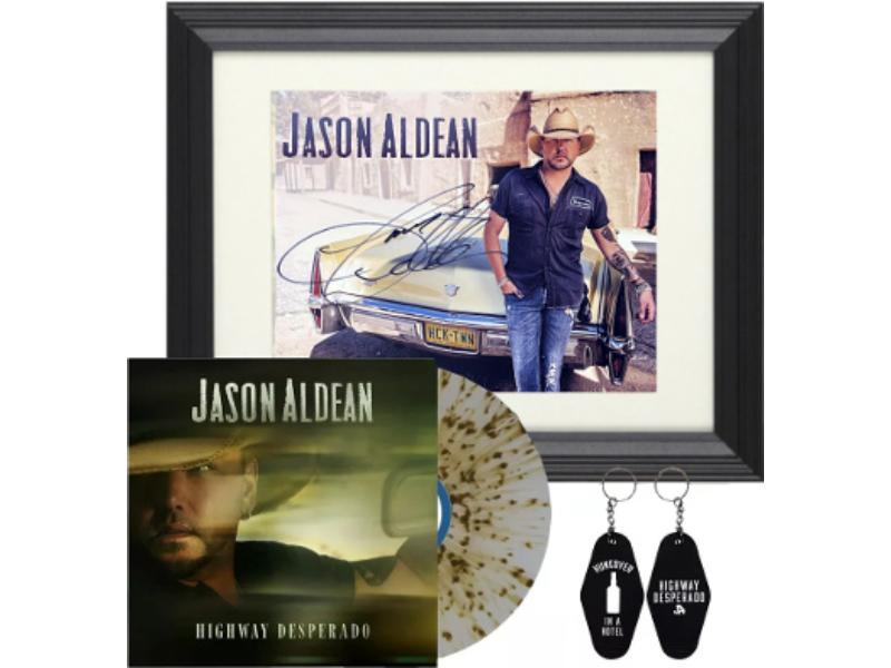CTBL-041086 8 x 10 in. Jason Aldean Signed Highway Desperado Insert Custom Framing Galaxy Vinyl LP Record - COA