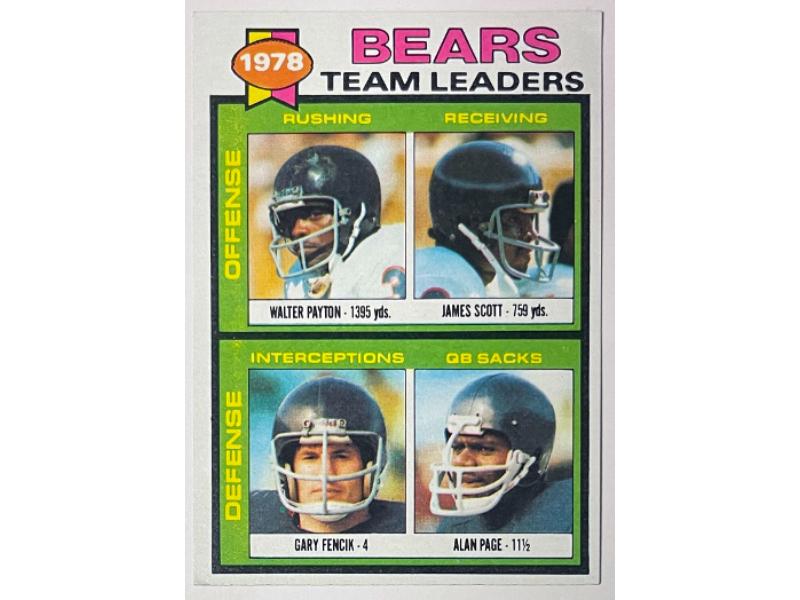 CTBL-040886 No.132 1979 Topps Chicago Bears Team NFL Leaders Card - Walter Payton Alan Page Gary Fencik James Scott
