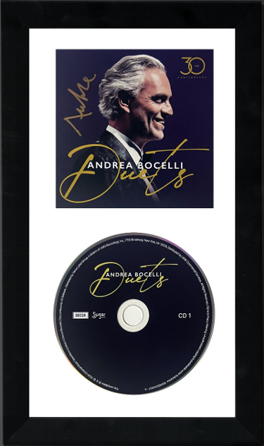 Picture of RDB Holdings & Consulting CTBL-F40866 Andrea Bocelli Signed 2024 Duets 30th Anniversary Art Insert 2CD Custom Framing - COA