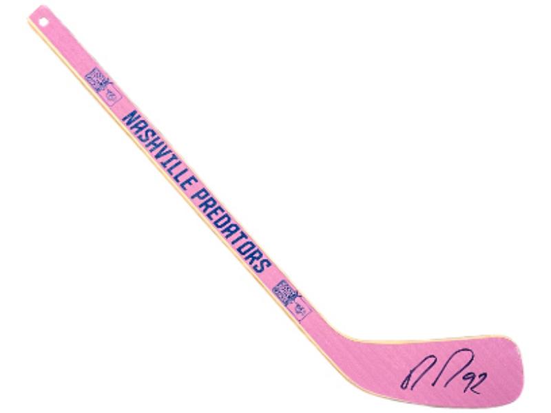 CTBL-040936 23 in. No.92 Ryan Johansen Signed NHL Nashville Predators Hockey Fights Cancer Pink Wooden Mini Hockey Stick - COA