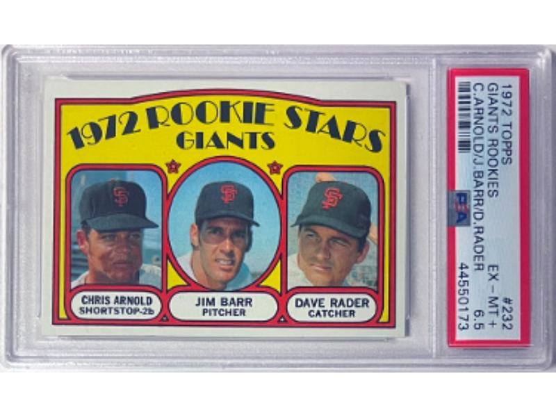 CTBL-041231 No.232 1972 Topps San Francisco Giants Rookie Stars MLB Card - PSA Graded 6.5 EX-MT Plus Chris Arnold-JIm Barr-Dave Rader