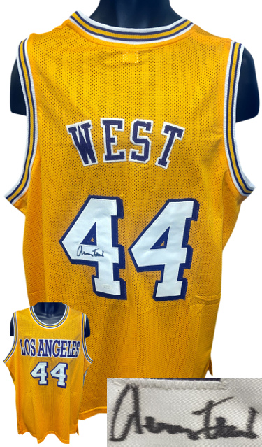 CTBL-041287 Jerry West Signed Los Angeles Yellow TB Custom Stitched Pro Style Basketball Jersey - JSA Witnessed - Extra Large