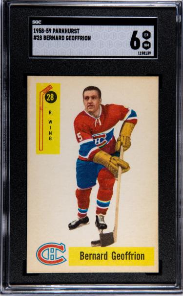 Picture of RDB Holdings & Consulting CTBL-041341 No.28 Bernard Boom Boom Geoffrion 1958-59 Parkhurst NHL Card - SGC Graded 6 EX-NM - Montreal Canadiens-HOF