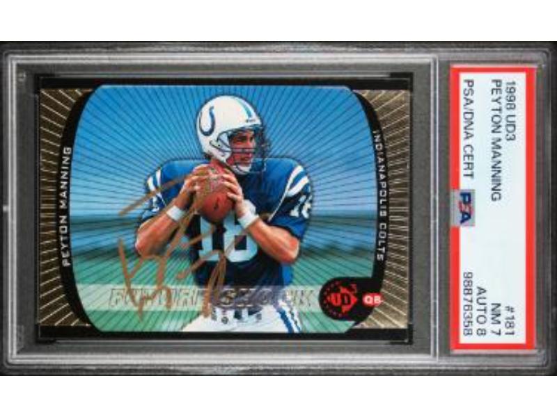 CTBL-040993 No.181 Peyton Manning Signed 1998 UD3 Auto NFL Rookieon Card - PSA Graded 7 NM-Autograph 8 - Colts-HOF