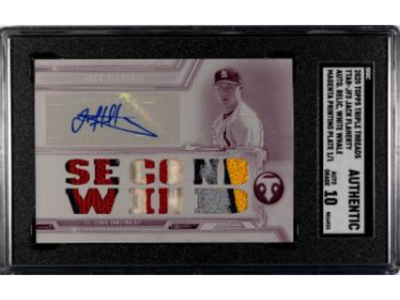 CTBL-041034 No.TTAR-JF3 Jack Flaherty Signed 2020 Topps Triple Threads Magenta Printing Plate Auto MLB Card - SGC Slabbed Authentic-10 Auto
