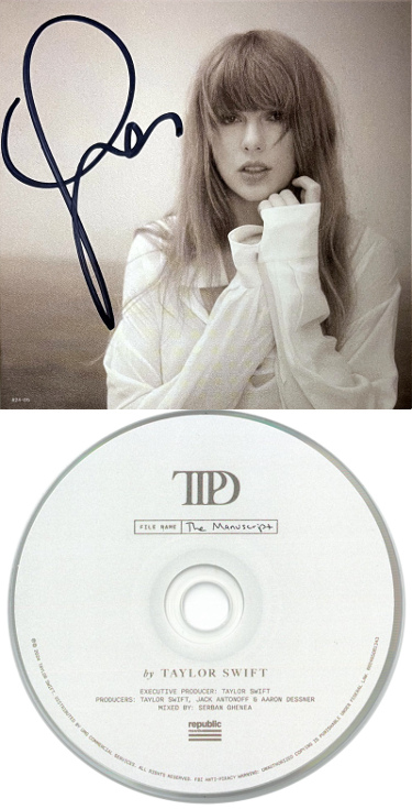 CTBL-041064 4.75 x 4.75 in. Taylor Swift Signed 2024 The Tortured Poets Department Art Card Album Cover Booklet with CD & Case - COA