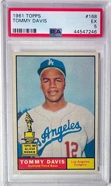 CTBL-041125 No.168 Tommy Davis 1961 Topps MLB Card - PSA Graded 5 EX - Los Angeles Dodgers