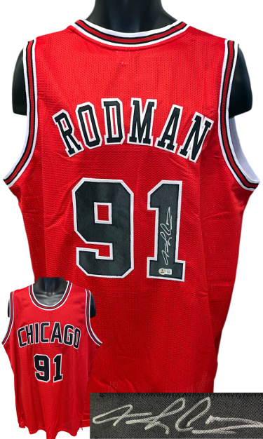 CTBL-041406 Dennis Rodman Signed Chicago Bulls Red Custom Stitched Basketball Jersey - Beckett Witnessed, Extra Large