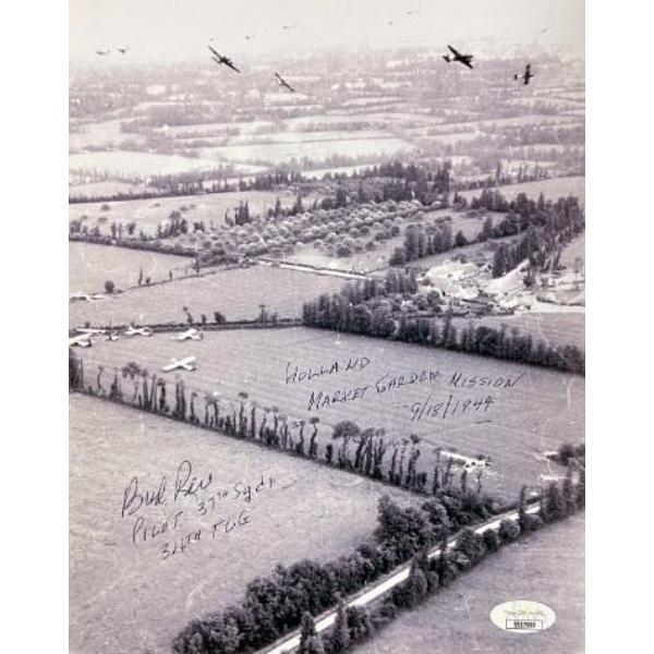 CTBL-031552 Julian Bud Rice Signed WWII C-47 Pilot B&W 8 x 10 in. Photo - JSA No.SS17669 - Holland Market Garden Mission 9