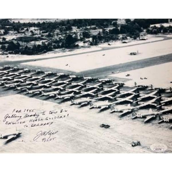 Picture of RDB Holdings & Consulting CTBL-034073 Julian Bud Rice Signed WWII C-47 Pilot B&W 8 x 10 in. Photo - JSA No.AC92730 - D-Day Plus 1 - Normandy