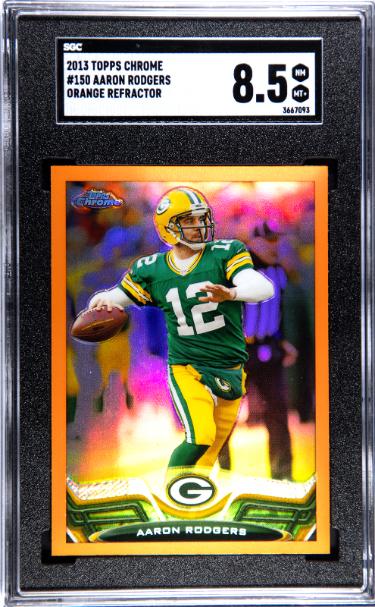 CTBL-041461 Aaron Rodgers 2013 Topps Chrome Orange Refractor Card - No.150- SGC Graded 8.5 NM-MT - Green Bay Packers