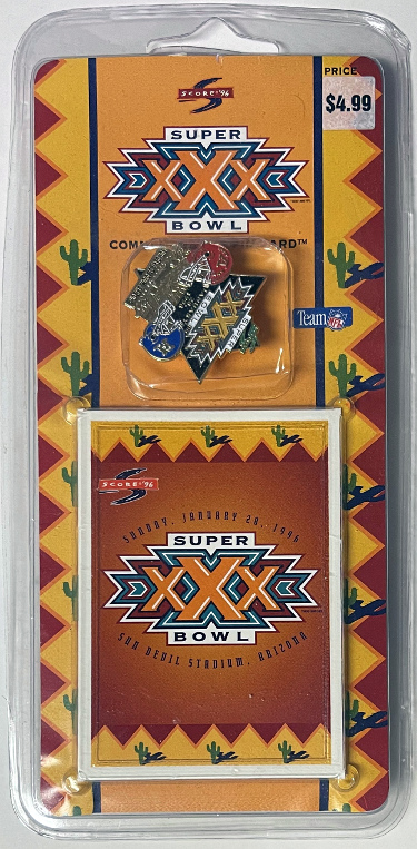 CTBL-041800 Super Bowl XXX 30 Commemorative Pin & Trading Card- Pinnacle Score 1996 - Dallas Cowboys & Pittsburgh Steelers