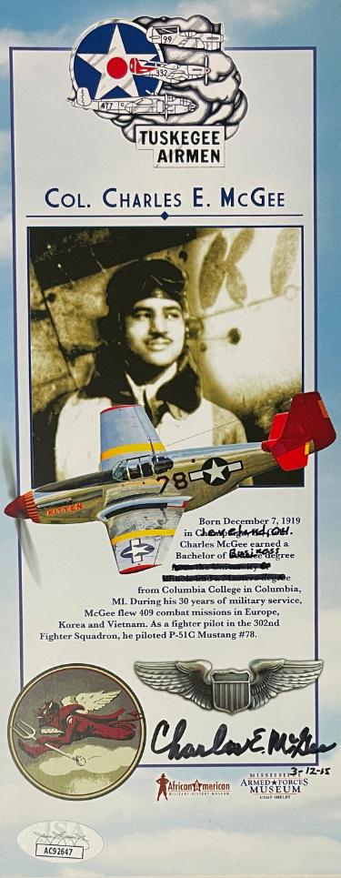 Picture of RDB Holdings & Consulting CTBL-034233 Charles E. McGee Signed Museum 4 x 10 in. Photo & Card 3-12-15 - JSA No.AC92647 - WWll&#44; Korean&#44; Vietnam War & Tuskegee Airmen