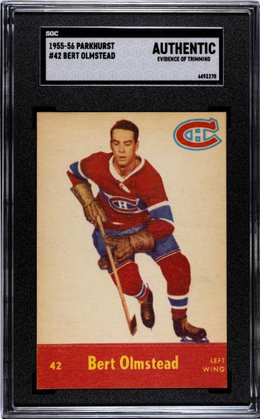 CTBL-041677 Bert Olmstead 1955-56 Parkhurst NHL Card - No.42- SGC Slabbed Authentic - Evidence of Trimming - Montreal Canadiens
