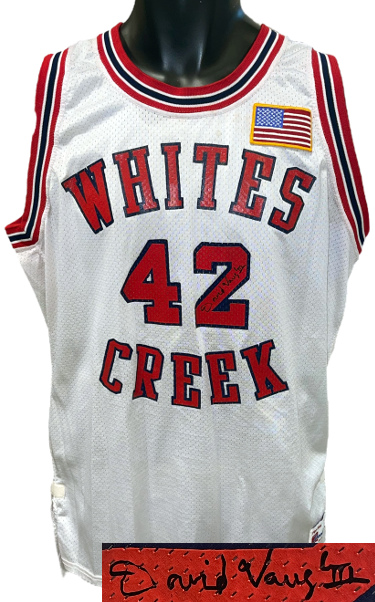 CTBL-041937 David Vaughn III Signed 1991 Whites Creek High School White Pro Pak Speedline Game Used Jersey - Beckett Review - Size 46