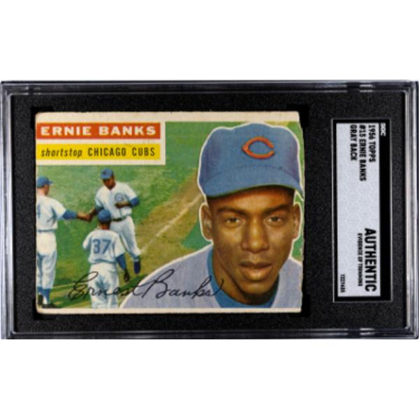 CTBL-041389 Ernie Banks 1956 Topps Gray Back Card - No.15- SGC Slabbed Authentic - Evidence of Trimming - Chicago Cubs - HOF