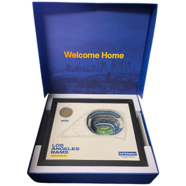 CTBL-041669 2020 Los Angeles Rams NFL Season Ticket Member Gift Box - SOFI Replica, Dirt & Cards