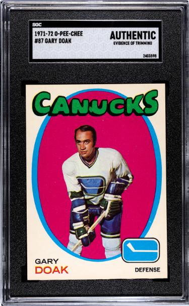 CTBL-041743 Gary Doak 1971-72 O-Pee-Chee NHL Card - No.87-SGC Slabbed Authentic - Evidence of Trimming - Vancouver Canucks