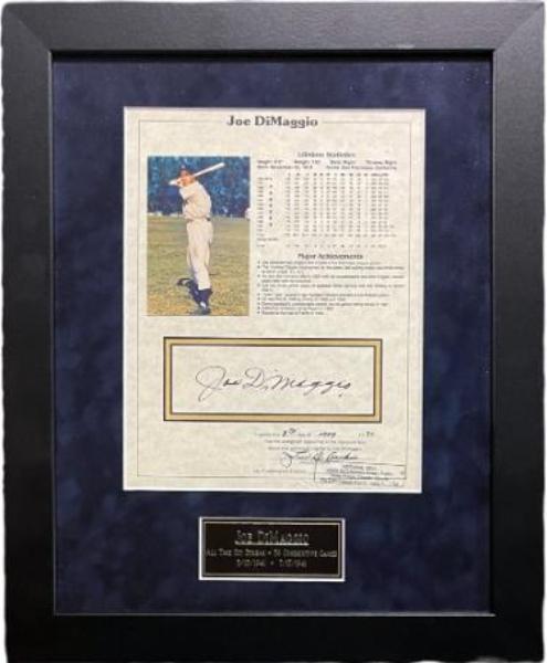 CTBL-042490 Joe DiMaggio Signed York Yankees Lifetime Statistic Sheet Custom Framing - 13 x 16 in. - Notarized & COA