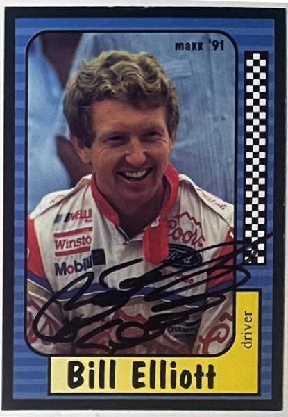 CTBL-042437 Bill Elliott Signed 1991 Maxx NASCAR On Auto No.9 Card - COA