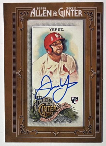 CTBL-041987 Juan Yepez Signed 2022 Topps Allen & Ginter Mini Framed RC No.MA-JT Auto Card - St. Louis Cardinals