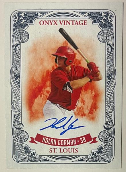 CTBL-042013 Nolan Gorman Signed 2021 Onyx Vintage Blue On Rookie Auto No.VANG- 325 Card - St. Louis Cardinals