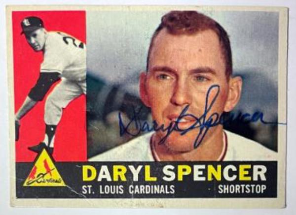 CTBL-042035 Daryl Spencer Signed 1960 Topps ON Auto No.368 Card - COA - St. Louis Cardinals