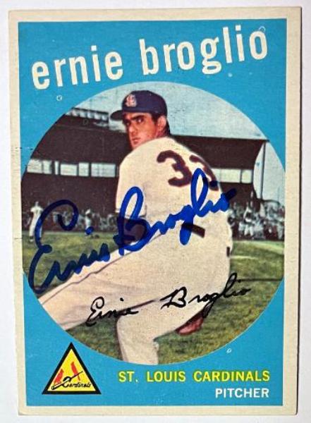 CTBL-042040 Ernie Broglio Signed 1959 Topps On Auto No.296 Card - COA - St. Louis Cardinals