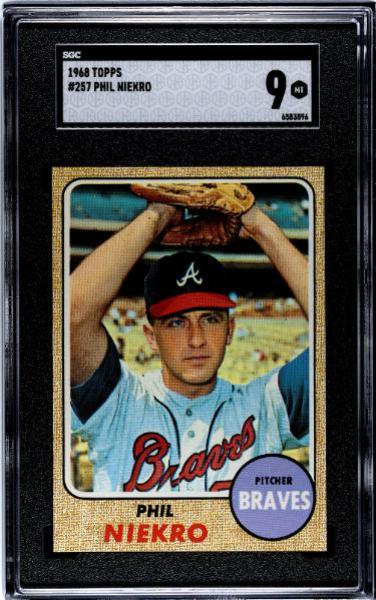 CTBL-042225 Phil Niekro 1968 Topps No.257- SGC Graded 9 Mint Card - Atlanta Braves & HOF & 5 X AS & No Hitter