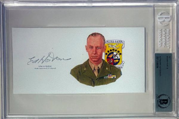 CTBL-042073 Edwin Horton Signed 6.5 x 3.5 in. Cut Signature with Image BAS & Beckett Encapsulated - WWII & Doolittle Raiders & B-25 Mitchell