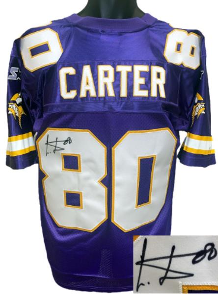 CTBL-042139 Cris & Chris Carter Signed Minnesota Vikings Purple Official Starter TB NFL Authentic Jersey - No.80- Beckett Review & COA