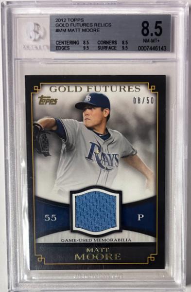 CTBL-042184 Matt Moore 2012 Topps Gold Futures Relics GFR-MM- 08 & 50- BGS Graded 8.5 NM-MT Plus Rookie Card - Sub-Grades & Tampa Bay Rays