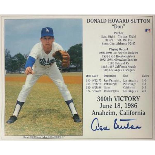 CTBL-042827 Don Sutton Signed Los Angeles Dodgers MLB Licensed 300th Victory June 18, 1986 8 x 10 in. Photo & Card - Tuff Stuff COA - HOF