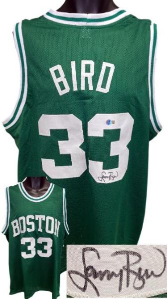 CTBL-042841 Larry Bird Signed Boston Green TB Custom Stitched Pro Style Basketball Jersey - Extra Large - Beckett Witnessed