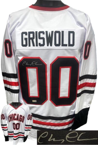 CTBL-041977 Chevy Chase Signed Chicago White Christmas Vacation Clark Griswold Custom Stitched No.00 Hockey Jersey - Extra Large - Tri-Star Holo