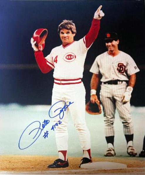 CTBL-042544 Pete Rose Signed Cincinnati Reds 4192 16 x 20 in. Photo - Record Breaker - COA & Collectors Showcase of America Show Ticket