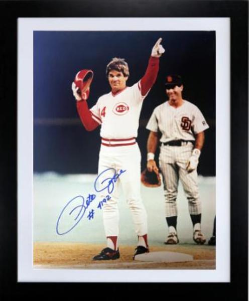 Picture of RDB Holdings & Consulting CTBL-f42544 Pete Rose Signed Cincinnati Reds 4192 16 x 20 in. Photo - Record Breaker Custom Framing - COA & Collectors Showcase of America Show Tick